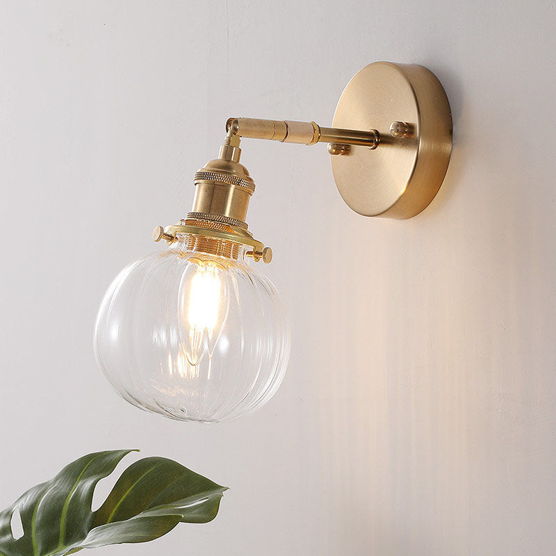 Brass Finish Frame Glass Ball 1-Light Wall Sconce Lamp