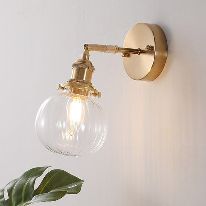Brass Finish Frame Glass Ball 1-Light Wall Sconce Lamp