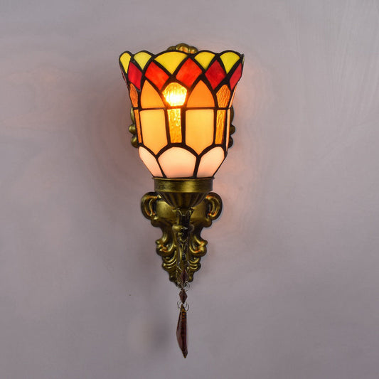 Tiffany Iron Crystal Stained Glass 1-Light Wall Sconce Lamp