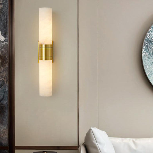 Mid-Century Marble Column Copper 2-Light Wall Sconce Lamp