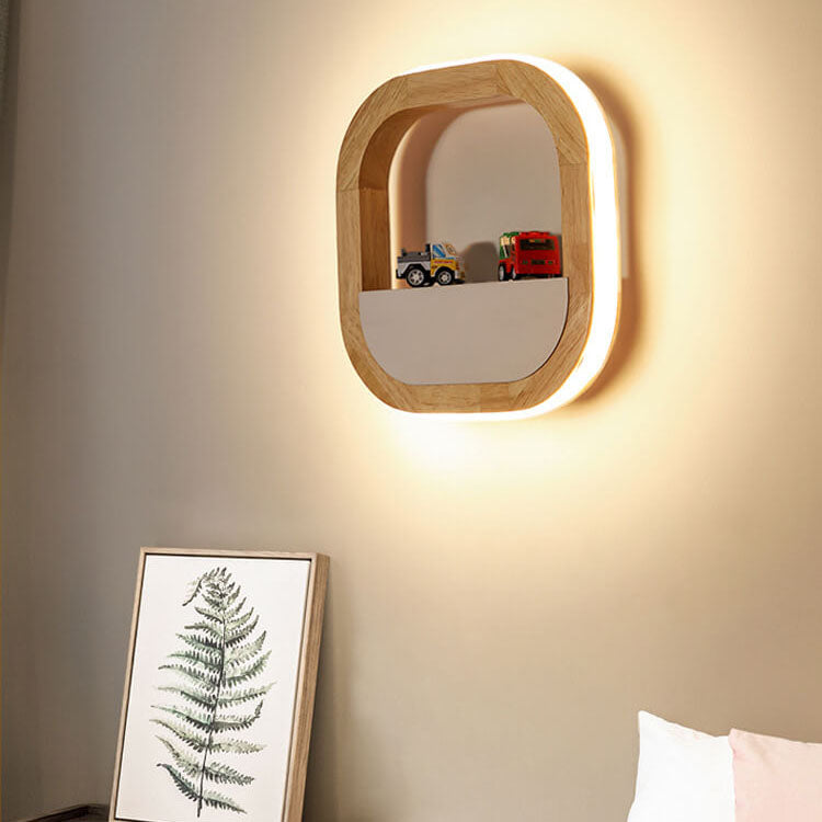 Japanese Round Rubber Wood Hardware LED Wall Sconce Lamp