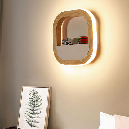 Japanese Round Rubber Wood Hardware LED Wall Sconce Lamp