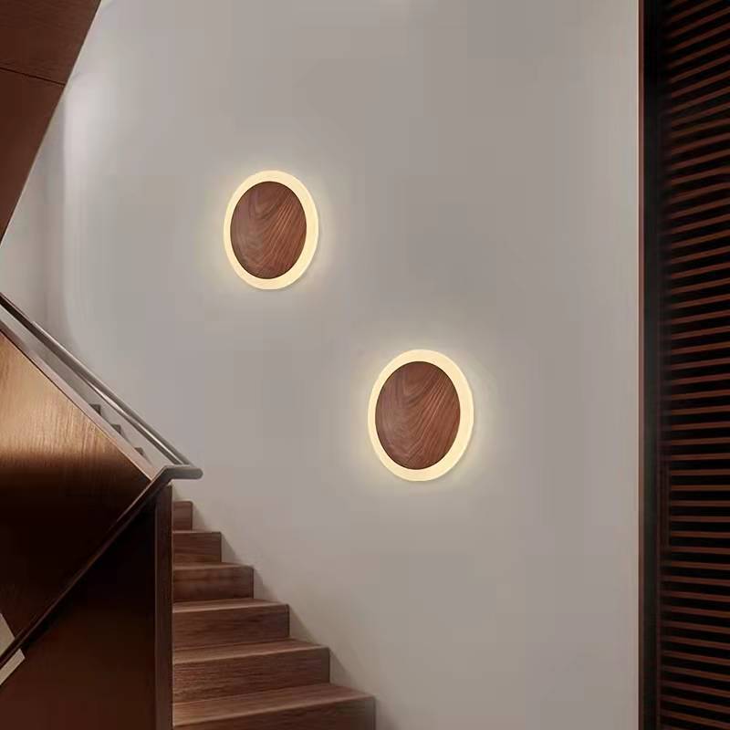Japanese Black Walnut Round Shade LED Wall Sconce Lamp