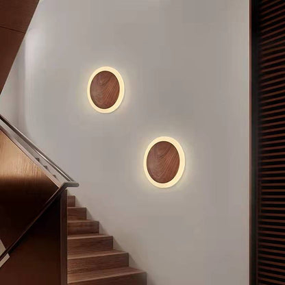 Japanese Black Walnut Round Shade LED Wall Sconce Lamp