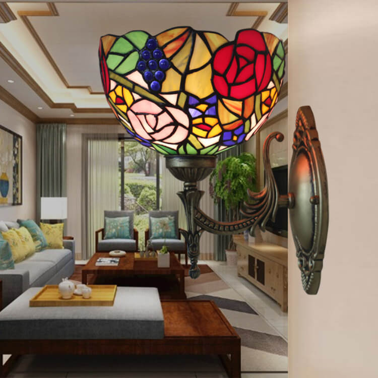 Tiffany Flower Bowl Stained Glass 1-Light Wall Sconce Lamp