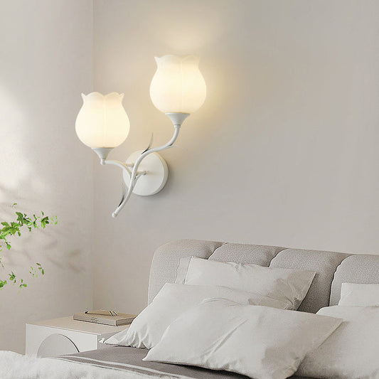Cream Flower Iron Glass 1/2 Light Wall Sconce Lamp