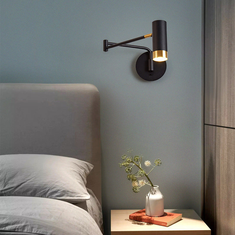 Cylinder Telescopic Swing Arm Iron 1-Light Wall Sconce Lamp