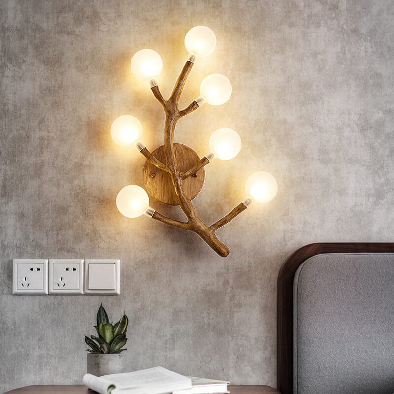 Traditional Tree Fork Resin Glass 7-Light Wall Sconce Lamp