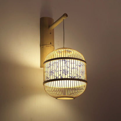 Chinese Weaving Parchment Oval 1-Light Wall Sconce Lamp