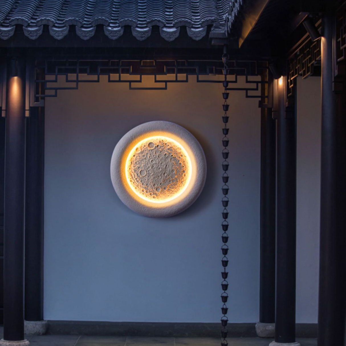 Chinese Moon Texture Shade LED Waterproof Wall Sconce Lamp