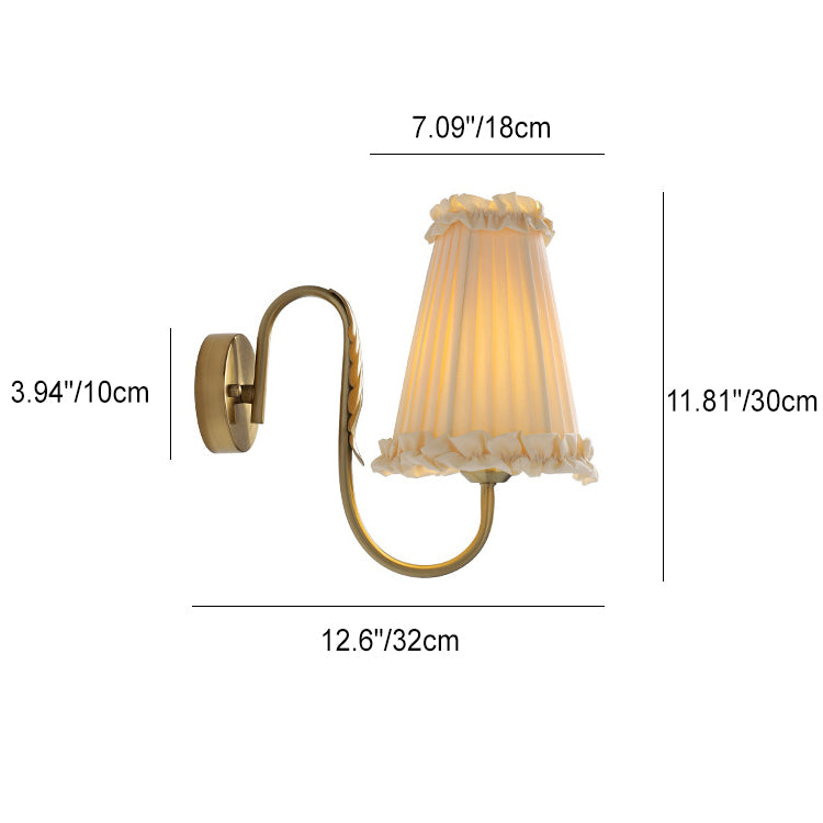 Pastoral Pleated Fabric Lace Shade 1-Light Wall Sconce Lamp