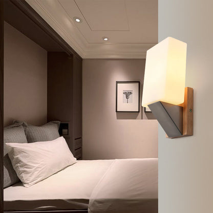 Minimalist Rectangle Wood Glass 1-Light Wall Sconce Lamp