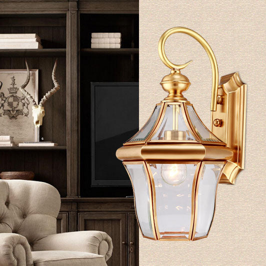Hexagonal Glass Waterproof 1-Light Outdoor Wall Sconce Lamp
