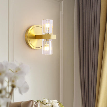 Crystal Copper Cylindrical 2-Light Wall Sconce Lamp