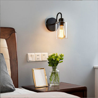 Vintage Industrial Iron Glass 1-Light Wall Sconce Lamp