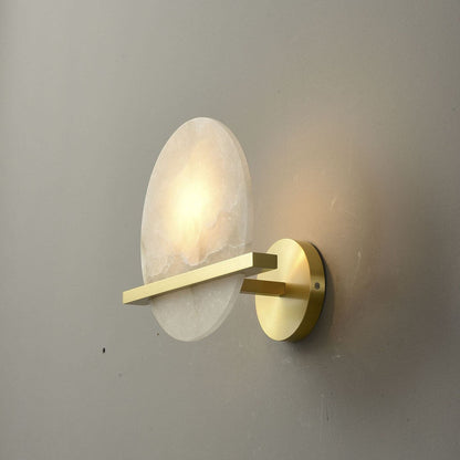 Round Disc Round Marble Copper 1-Light Wall Sconce Lamp