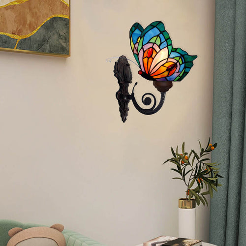 Tiffany Glass Butterfly Shade 1-Light Wall Sconce Lamp