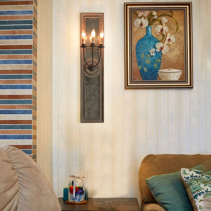 Wooden Long Frame Candelabra 3-Light Wall Sconce Lamp