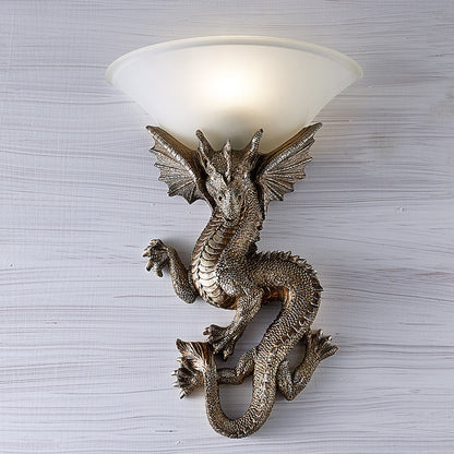 Resin Glass Dragon Semi-Circular 1-Light Wall Sconce Lamp