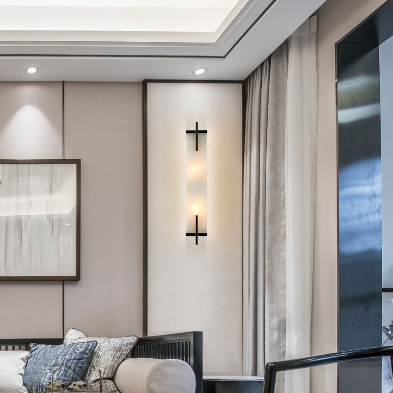 Luxury Full Copper Marble Rectangle LED Wall Sconce Lamp