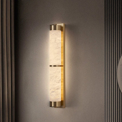 Light Luxury Full Copper Marble Column LED Wall Sconce Lamp