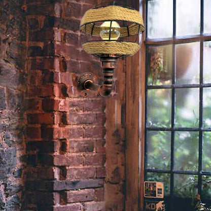 Hemp Rope Weaving Iron Sphere 1-Light Wall Sconce Lamp