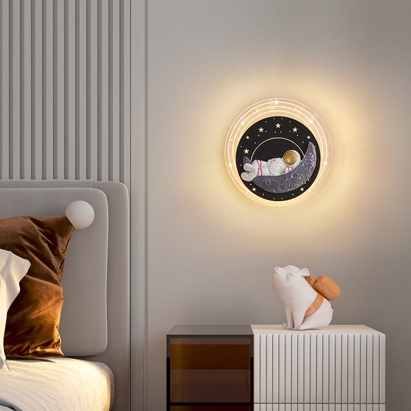 Starry Sky Moon Resin Astronaut Round LED Wall Sconce Lamp