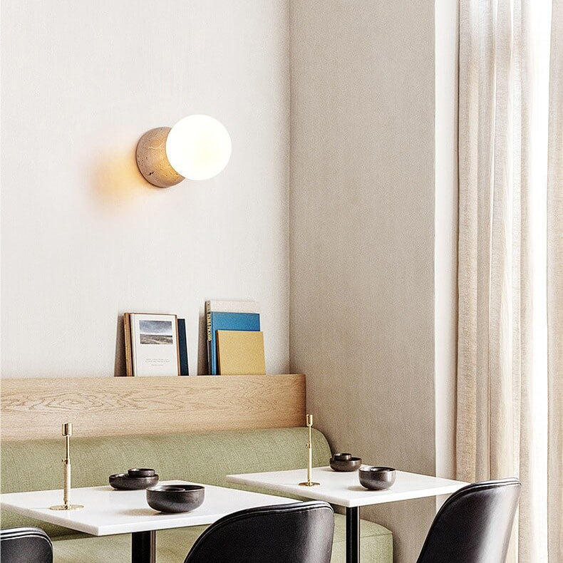 Japanese Round Ball Stone 1-Light Wall Sconce Lamp