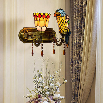 Tiffany Iron Alloy Stained Glass 2-Light Wall Sconce Lamp