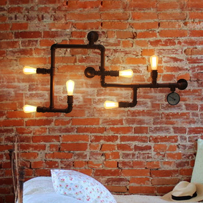 Industrial Iron Water Pipe 6-Light Wall Sconce Lamp