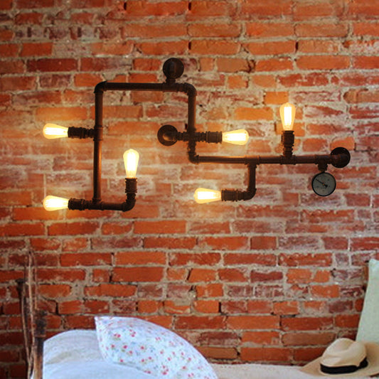 Industrial Iron Water Pipe 6-Light Wall Sconce Lamp