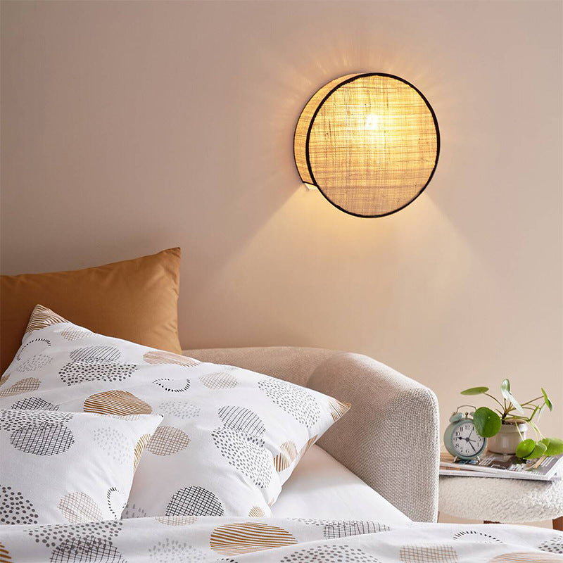 Boho Rattan Weaving Cylinder Shade 1-Light Wall Sconce Lamp