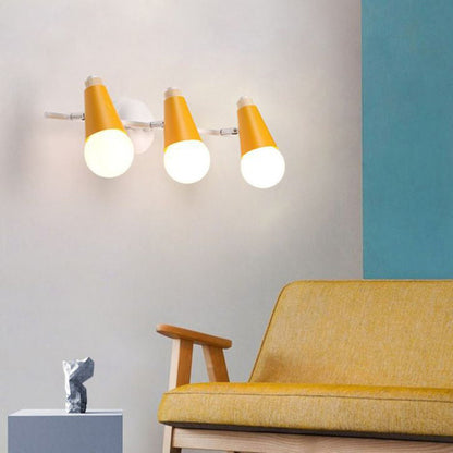 Simplicity Wood Iron Horn Cone 1/2/3 Light Wall Sconce Lamp
