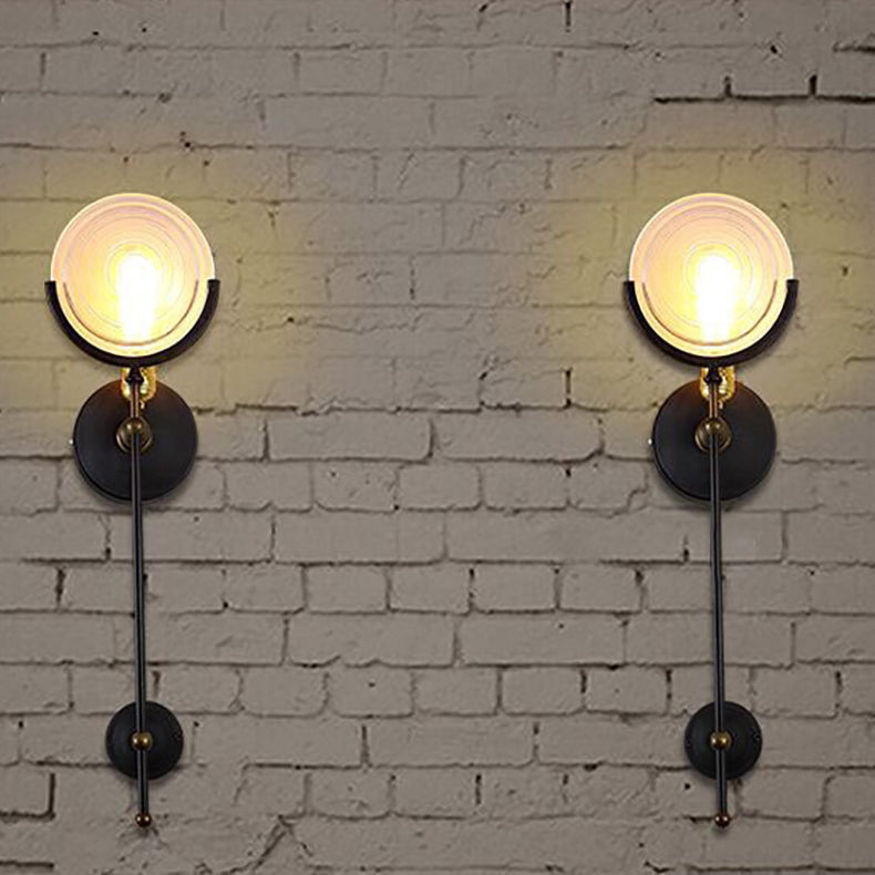 Industrial Iron Glass Round Disc 1-Light Wall Sconce Lamp