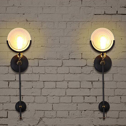 Industrial Iron Glass Round Disc 1-Light Wall Sconce Lamp