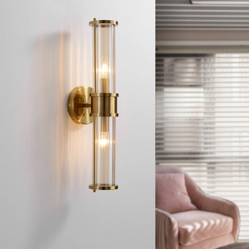 Cylindrical Iron Glass 1/2 Light Wall Sconce Lamp