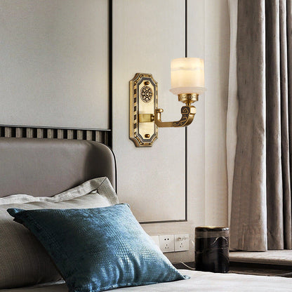 Chinese Copper Marble Cylinder 1/2 Light Wall Sconce Lamp