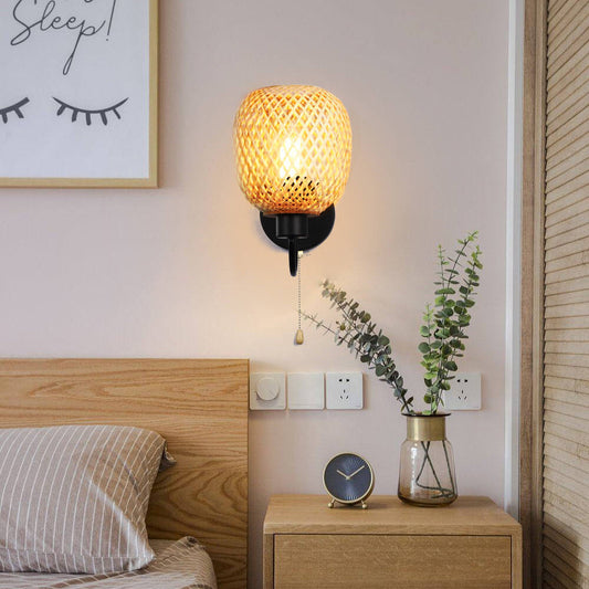 Chinese Iron Bamboo Woven Cage 1-Light Wall Sconce Lamp