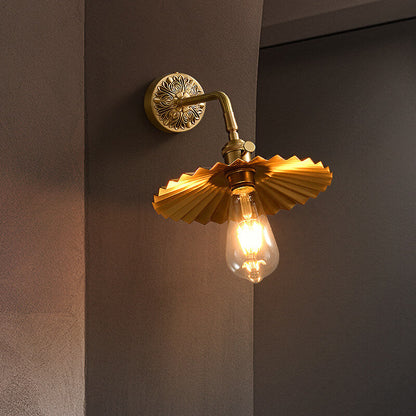 All Copper Round Pleats 1-Light Wall Sconce Lamp