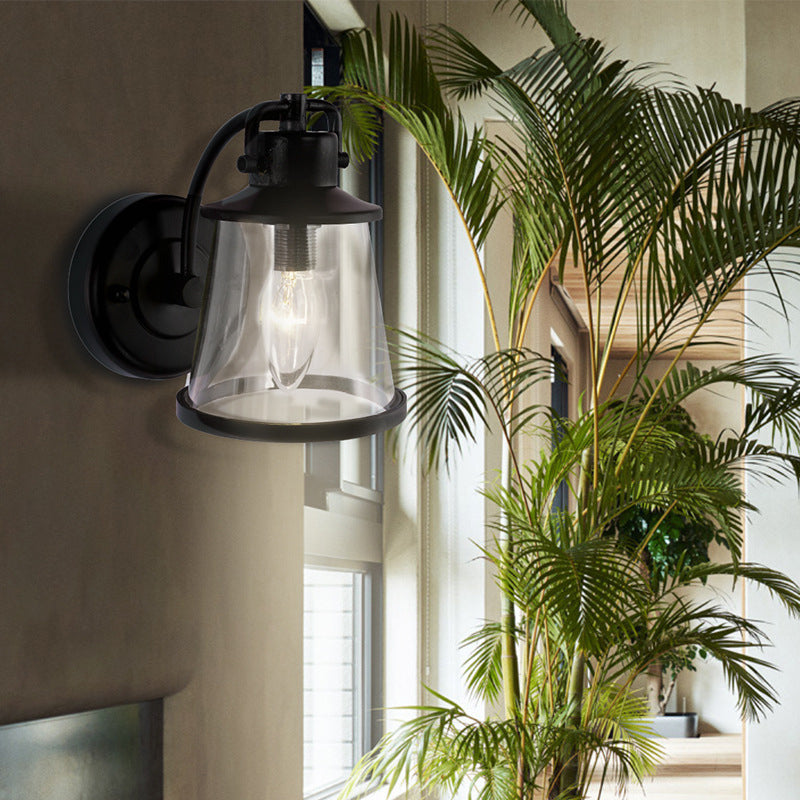Iron Glass Round Shade 1-Light Waterproof Wall Sconce Lamp