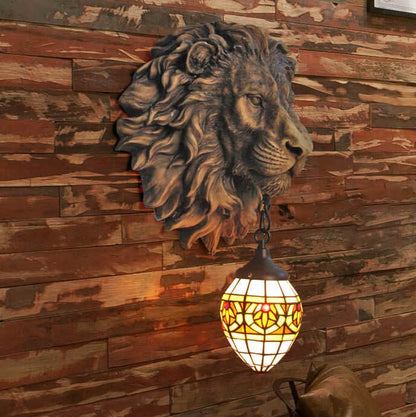 Tiffany Resin Lion's Head 1-Light Wall Sconce Lamp