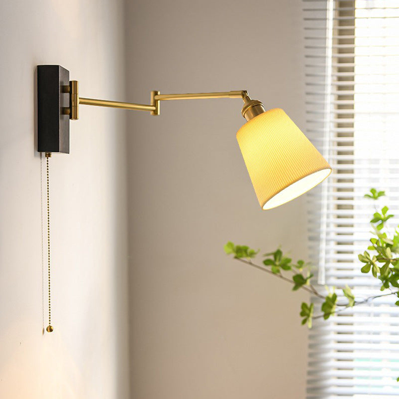 Japanese Walnut Retractable 1-Light Wall Sconce Lamp
