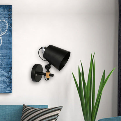 Scandinavian Iron Shade Wood 1-Light Wall Sconce Lamp