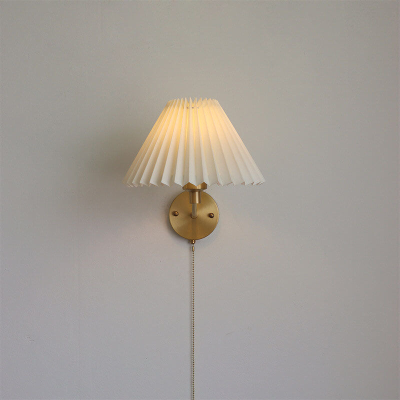 European Light Pleated Brass 1-Light Wall Sconce Lamp