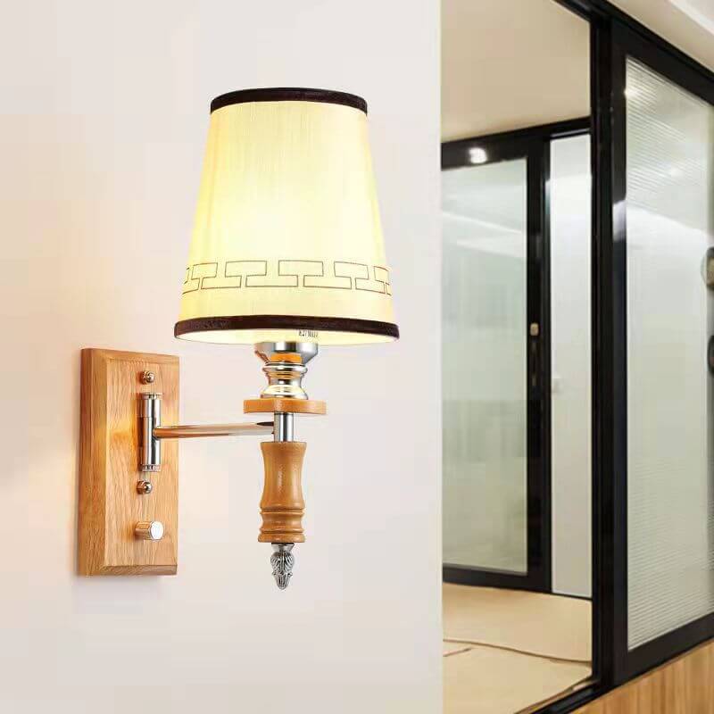 Chinese Fabric Barrel Shade 1-Light Wall Sconce Lamp