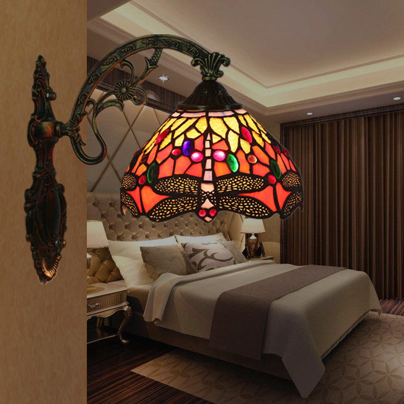 Tiffany Dragonfly Iron Glass 1-Light Wall Sconce Lamp
