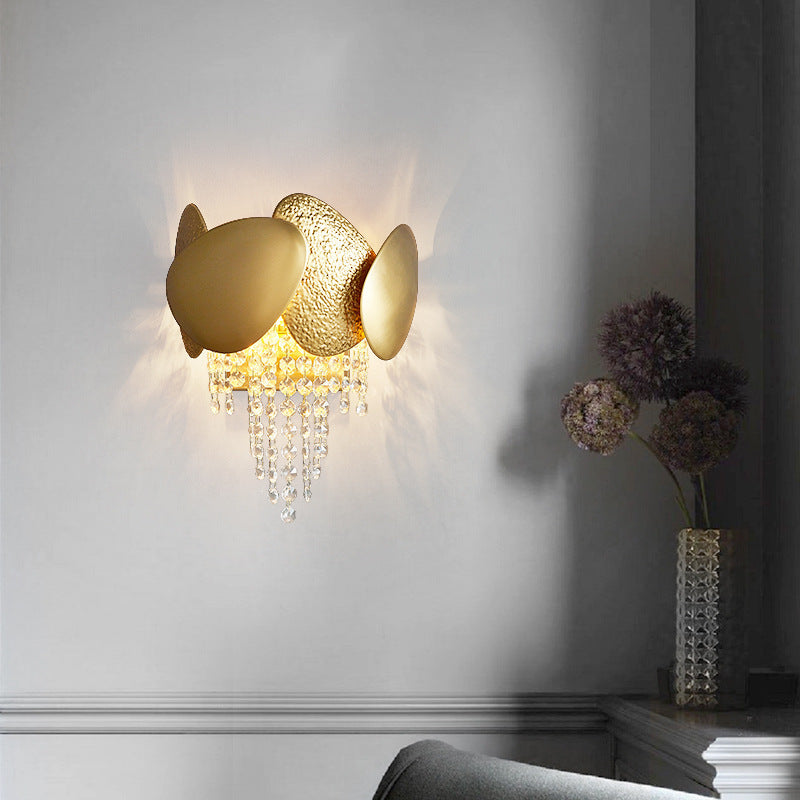 Irregular Oval Piece Iron Crystal 2-Light Wall Sconce Lamp