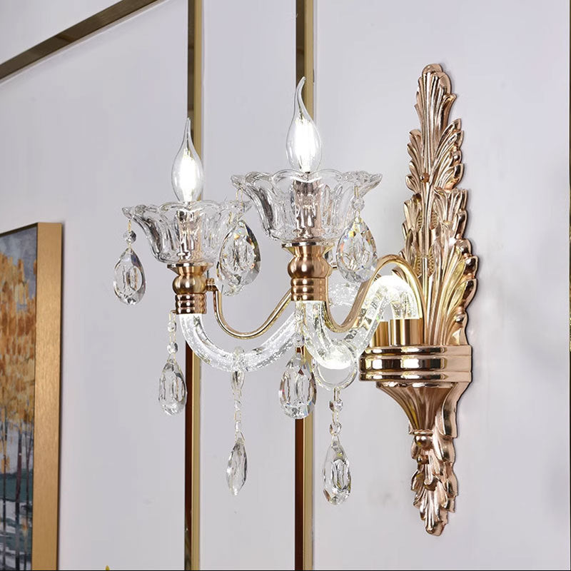 Crystal Flower Candlestick 1/2-Light Wall Sconce Lamp