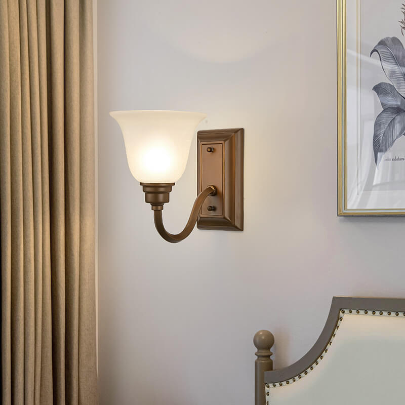 Iron Frame Floral Glass Shade 1-Light Wall Sconce Lamp