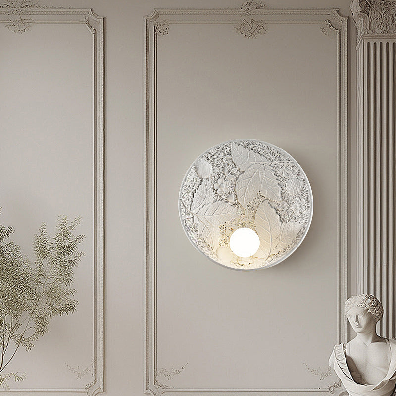 Carved Round Disc Resin 1-Light Wall Sconce Lamp